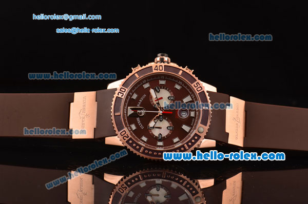 Ulysse Nardin Maxi Marine Diver Chrono Miyota OS20 Quartz Rose Gold Case with Brown Rubber Strap Brown Dial 7750 Coating - Click Image to Close